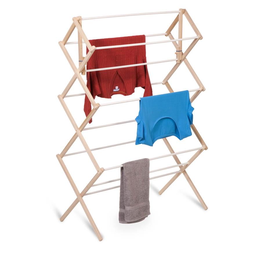 AccordionStyle Wood Drying Rack, White/Natural Urban Clotheslines